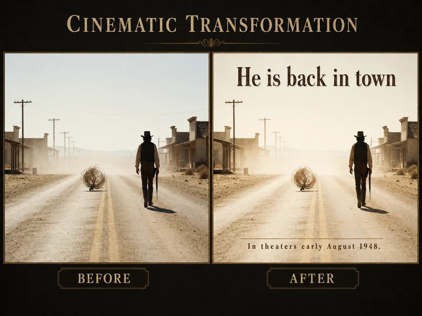 Add text in a cinematic font in front of the image