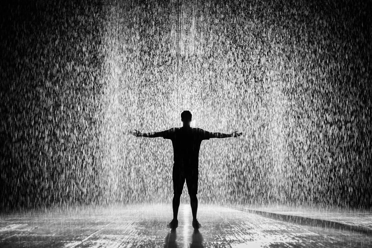 High-contrast rain reference used in a Qwen Image 3.0 editing example